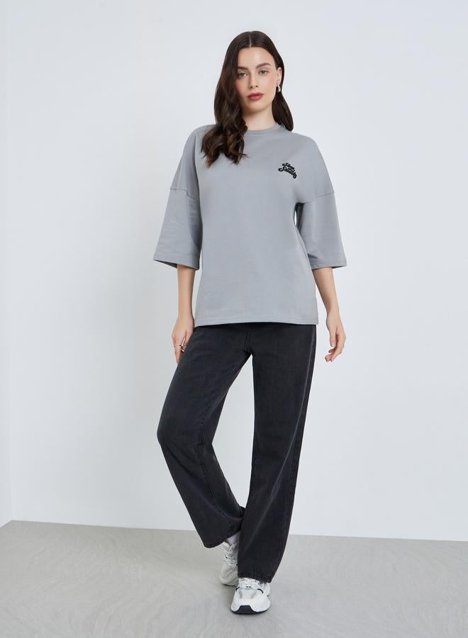 ستايلي تيشيرت قطن مطرز نسائي مقاس كبير - Image 2